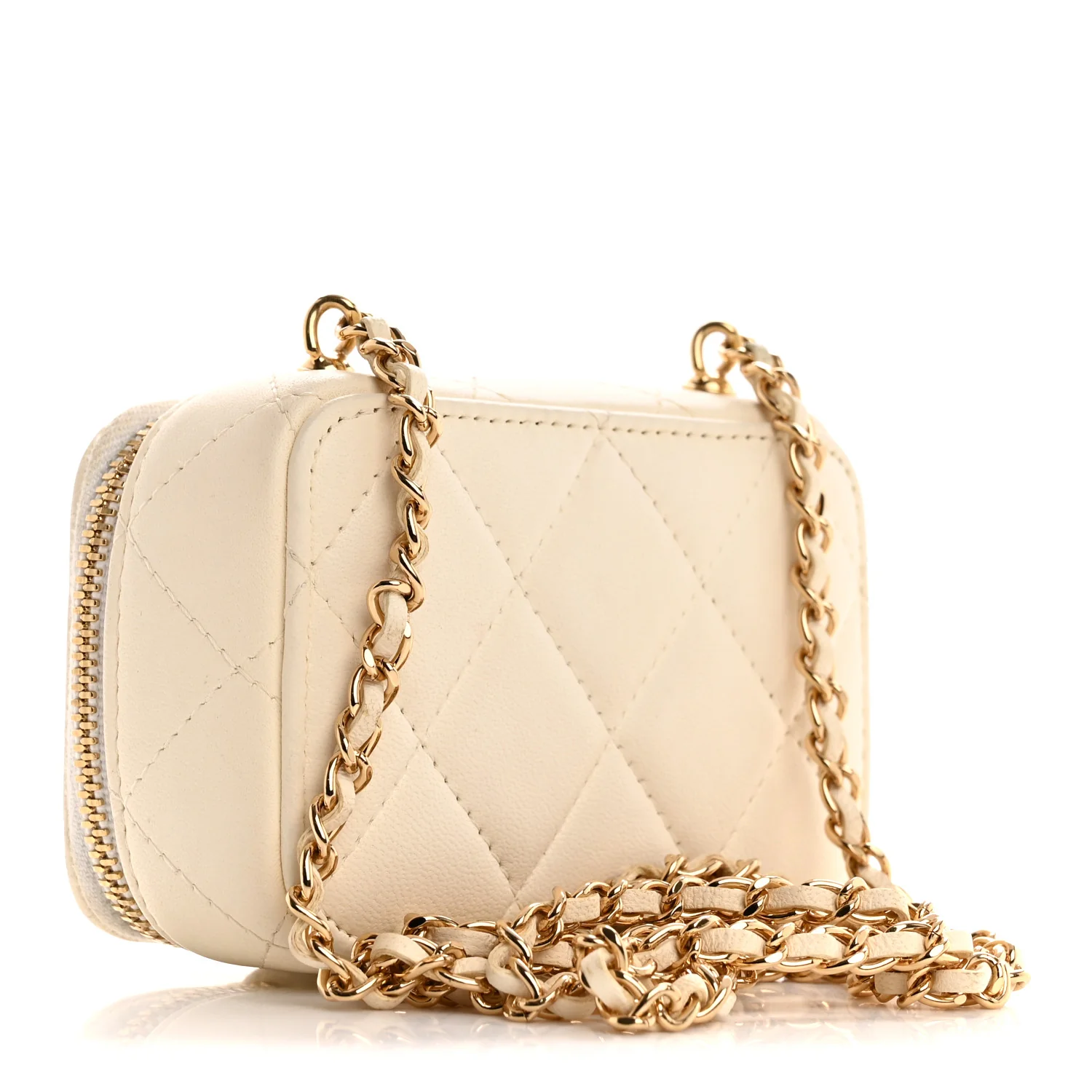 Lambskin Quilted Golden Plate Clutch With Chain White - Image 3