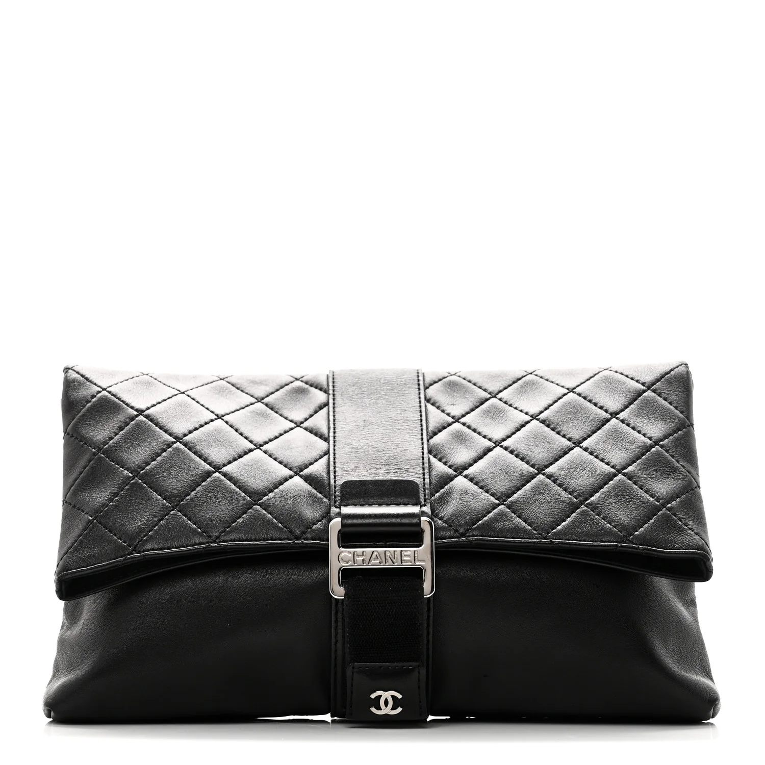 Lambskin Quilted Grip Clutch Black