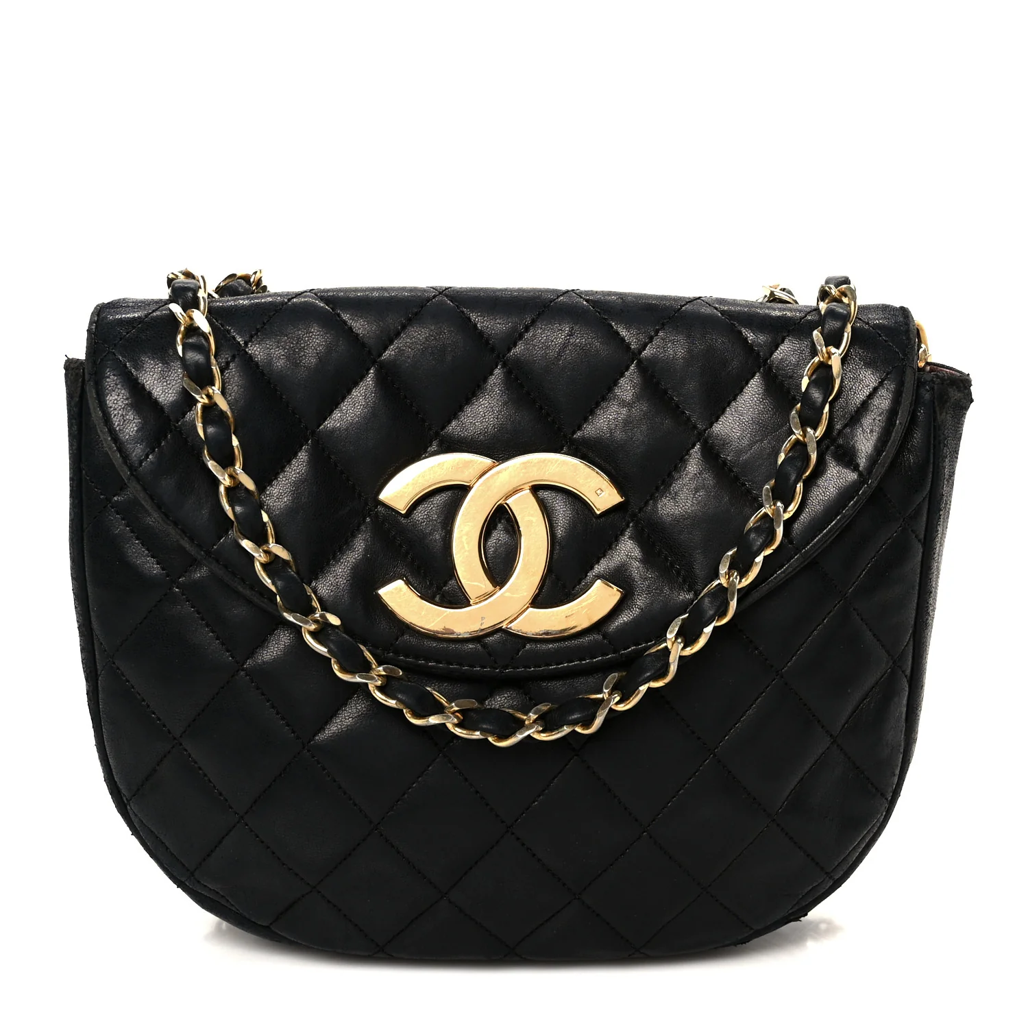 Lambskin Quilted Half Moon Flap Black