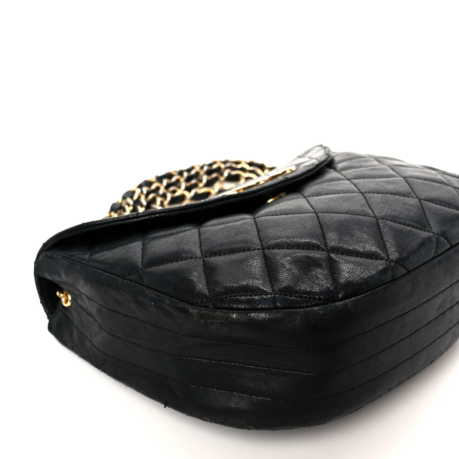 Lambskin Quilted Half Moon Flap Black - Image 10