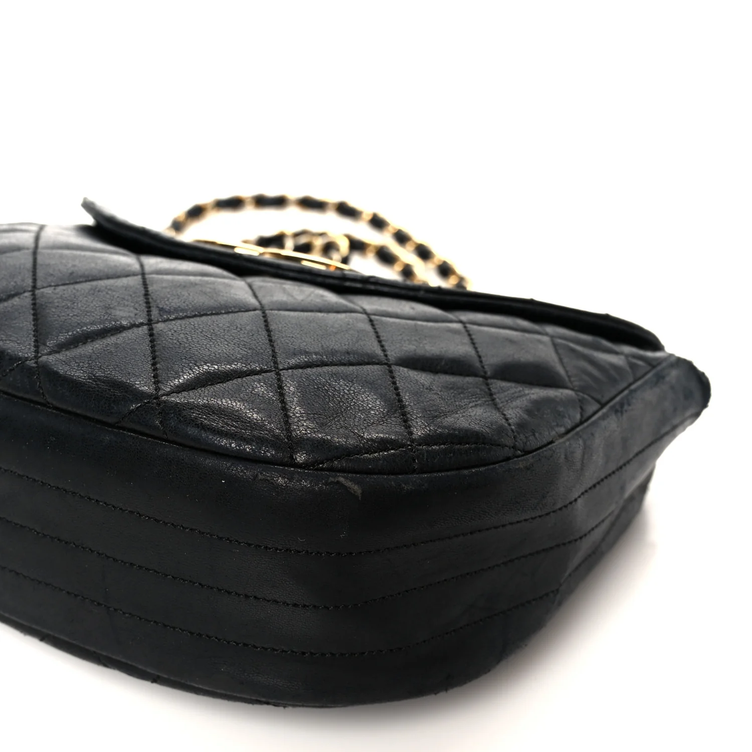 Lambskin Quilted Half Moon Flap Black - Image 11