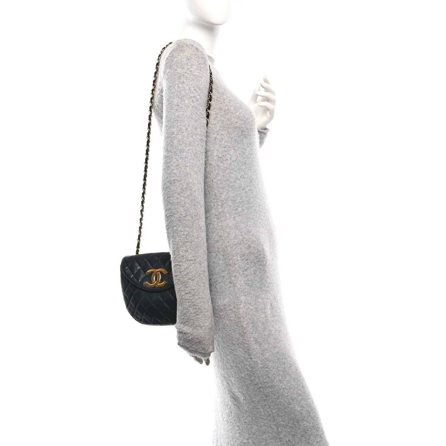 Lambskin Quilted Half Moon Flap Black - Image 2