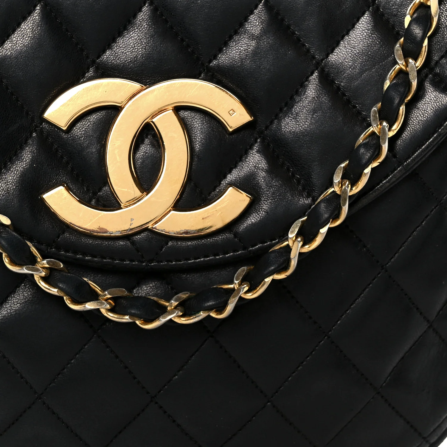 Lambskin Quilted Half Moon Flap Black - Image 9