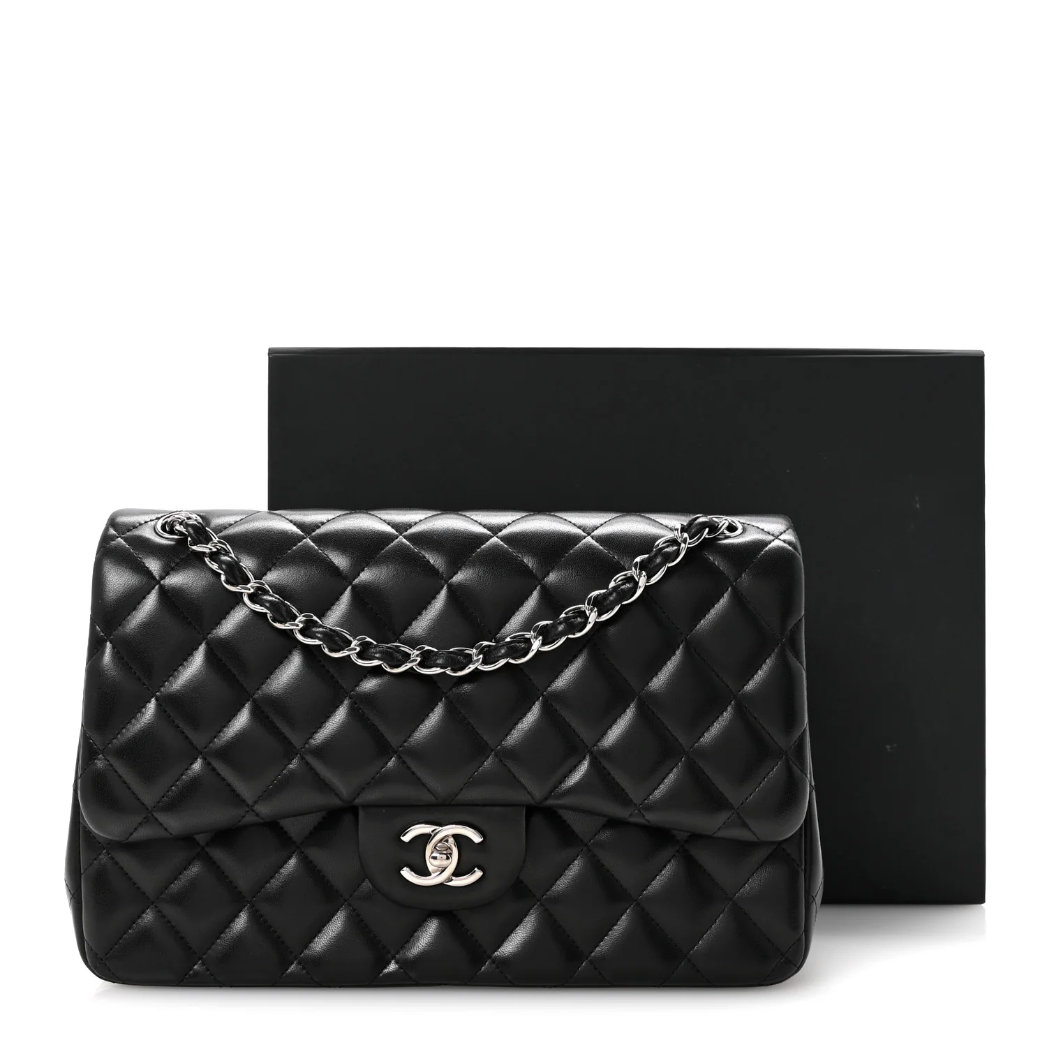Lambskin Quilted Jumbo Double Flap Black - Image 12