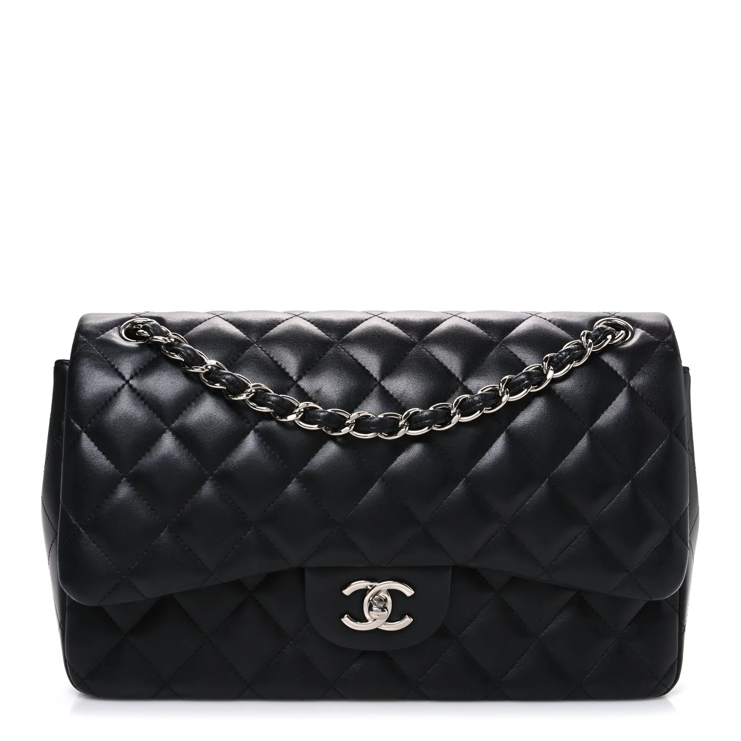 Lambskin Quilted Jumbo Double Flap Black