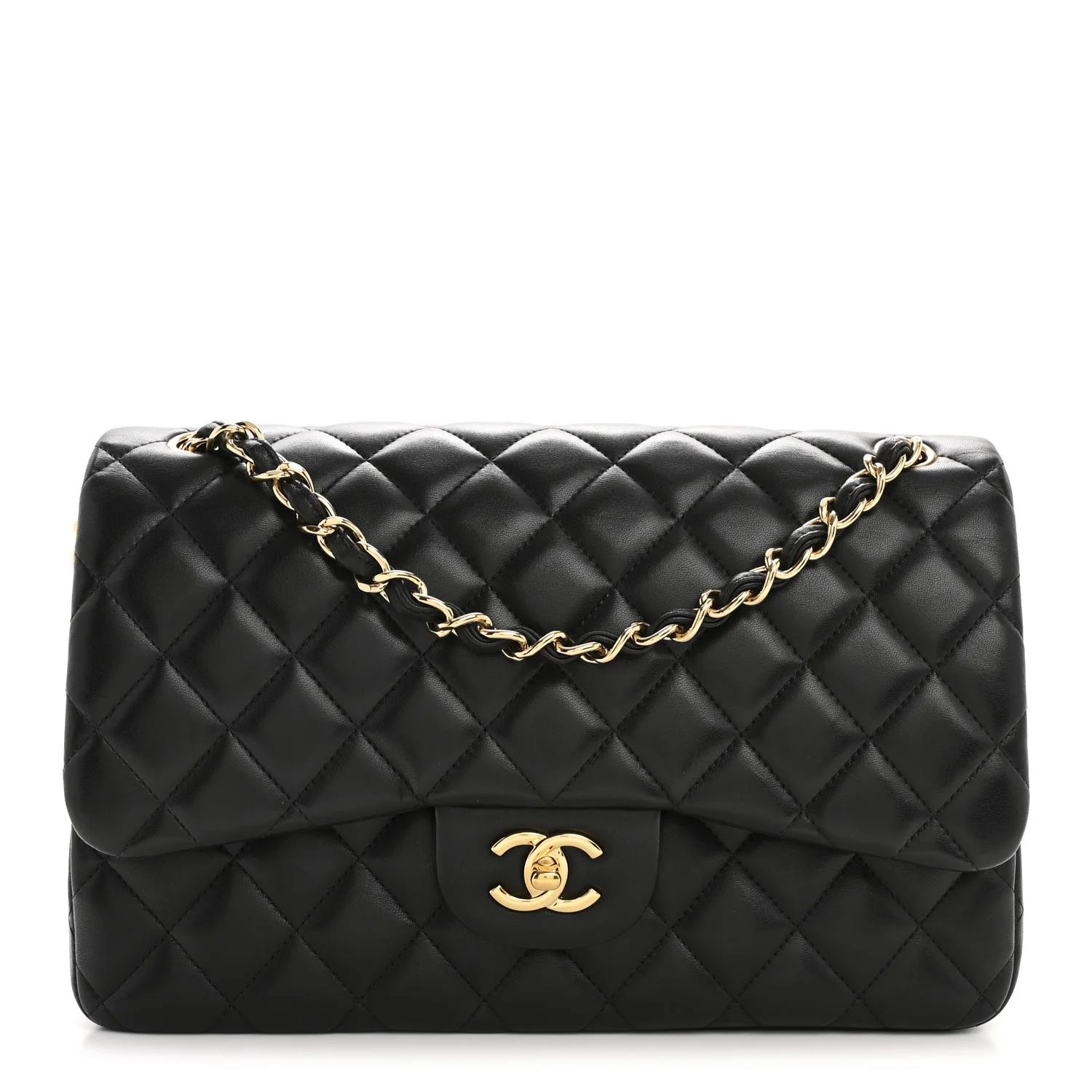Lambskin Quilted Jumbo Double Flap Black