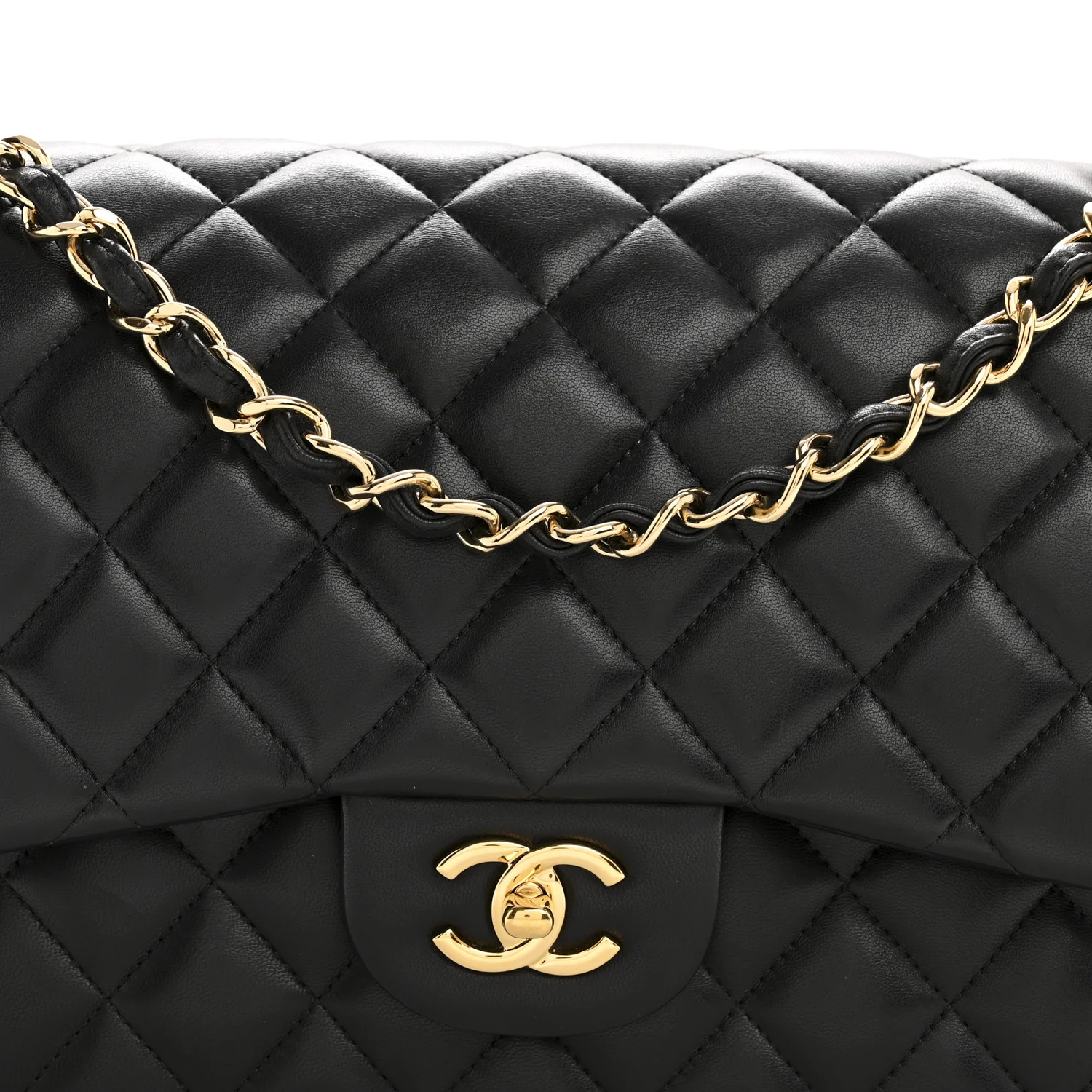 Lambskin Quilted Jumbo Double Flap Black - Image 8