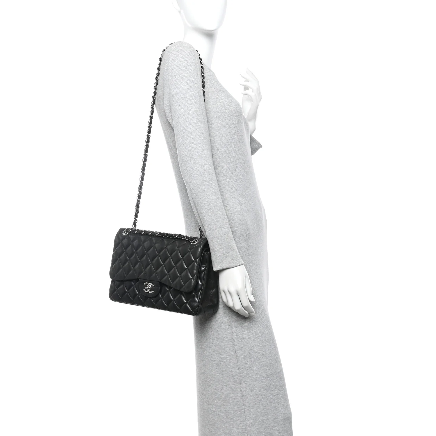 Lambskin Quilted Jumbo Double Flap Black - Image 2