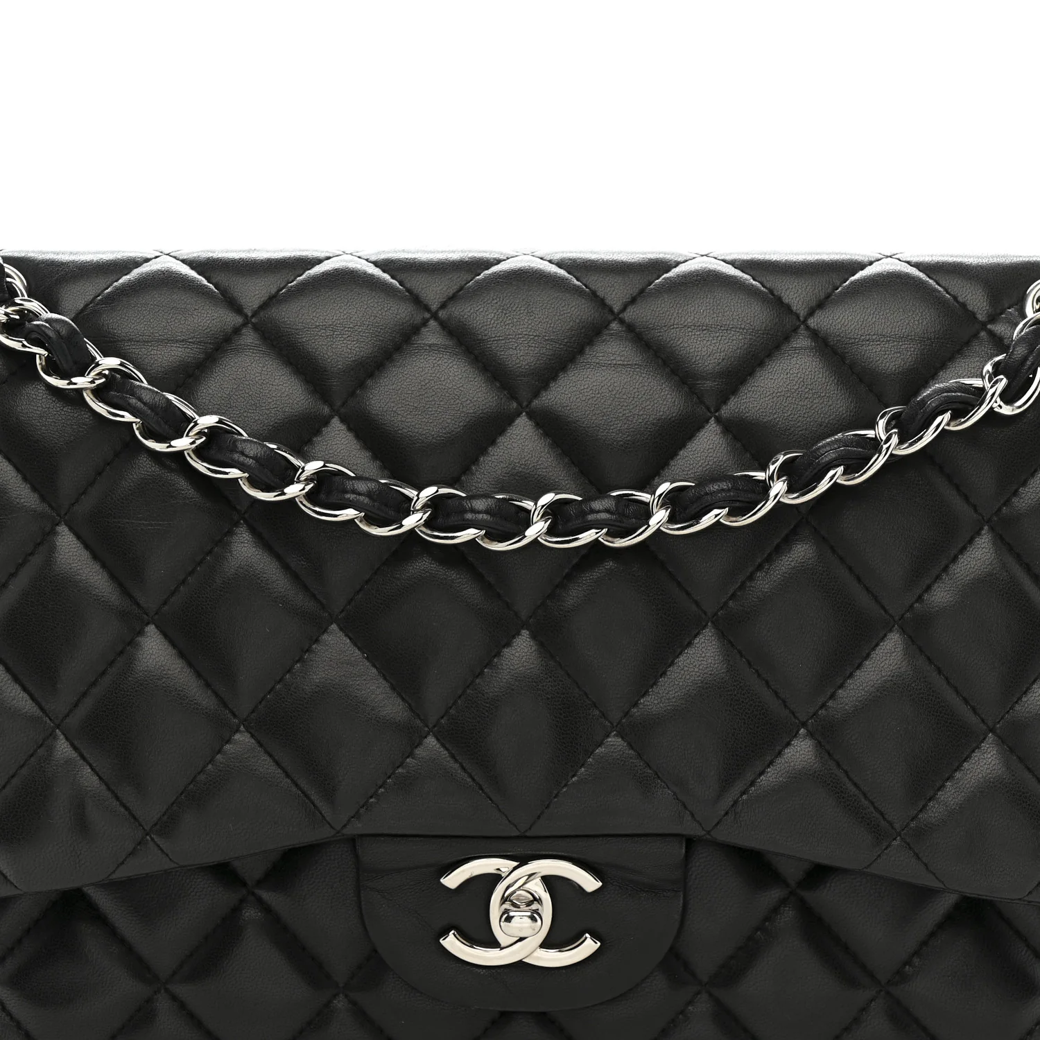 Lambskin Quilted Jumbo Double Flap Black - Image 8