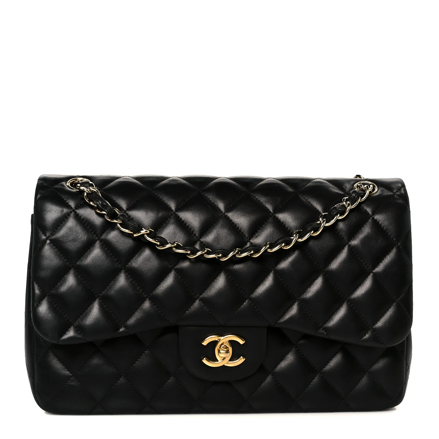 Lambskin Quilted Jumbo Double Flap Black