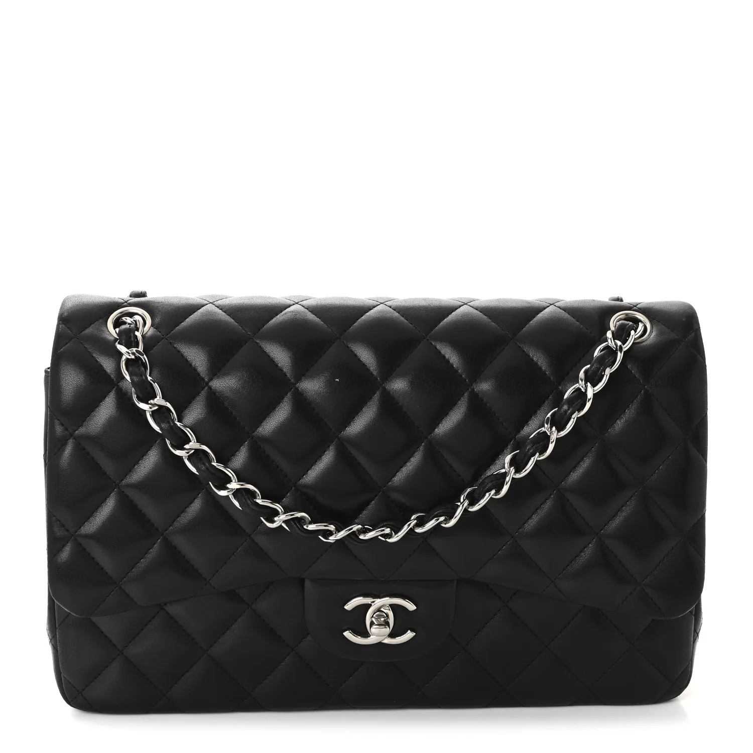 Lambskin Quilted Jumbo Double Flap Black