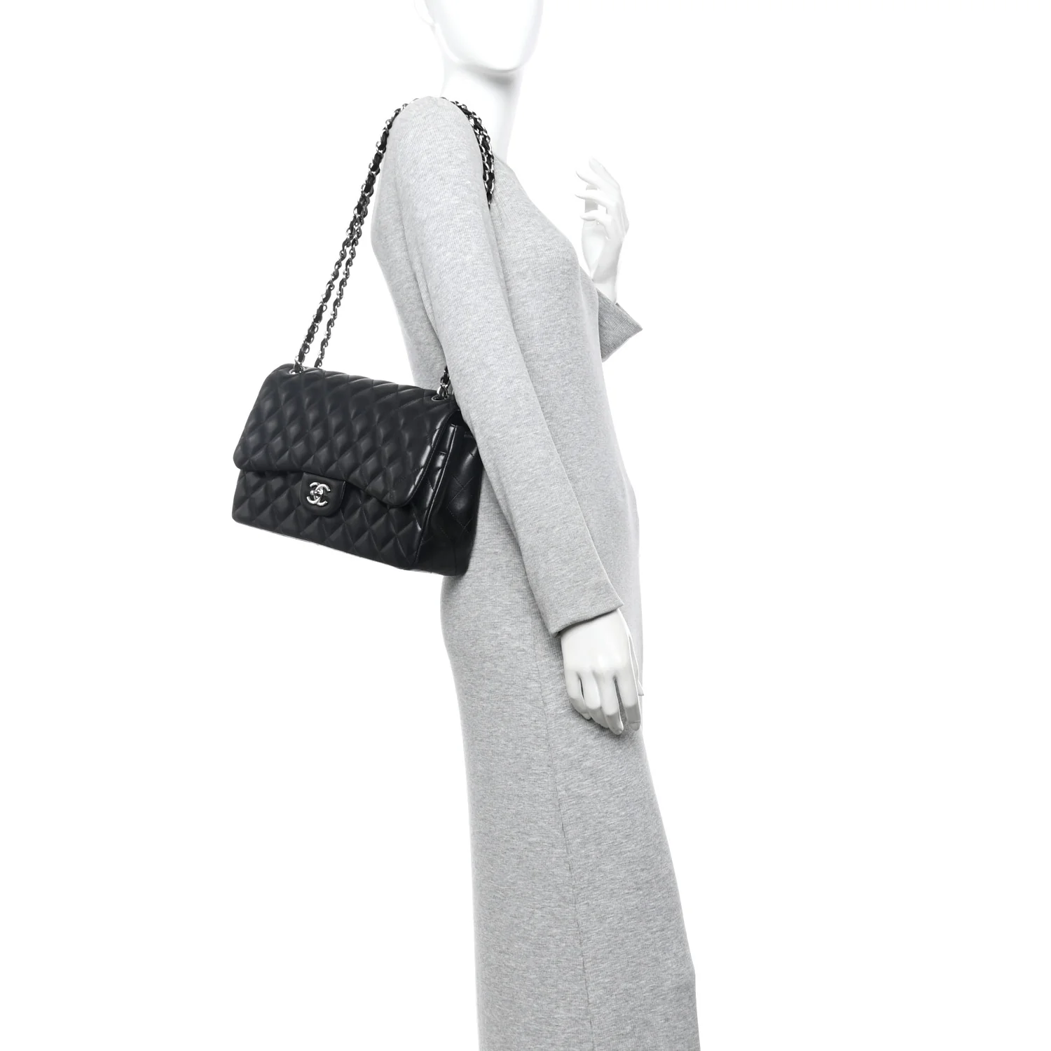 Lambskin Quilted Jumbo Double Flap Black - Image 2