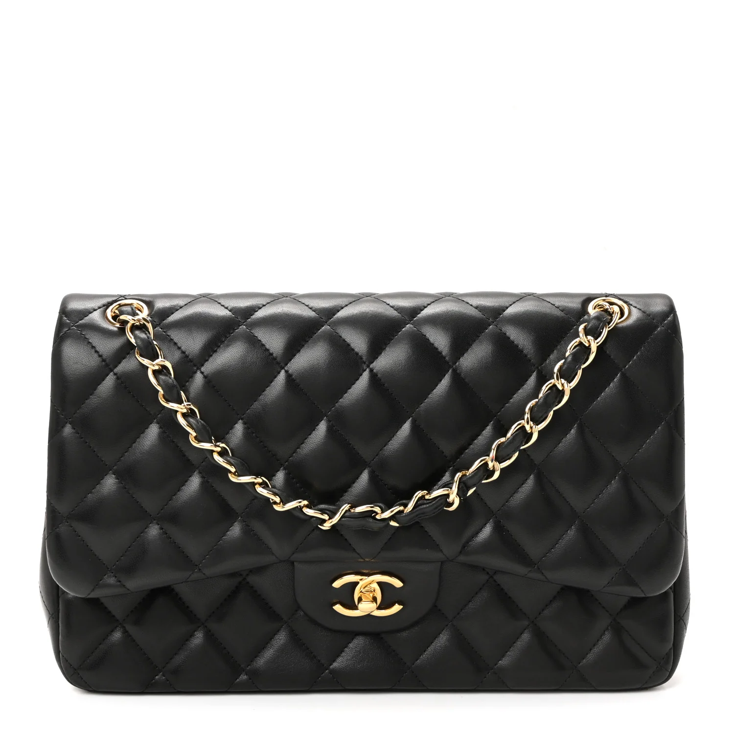 Lambskin Quilted Jumbo Double Flap Black