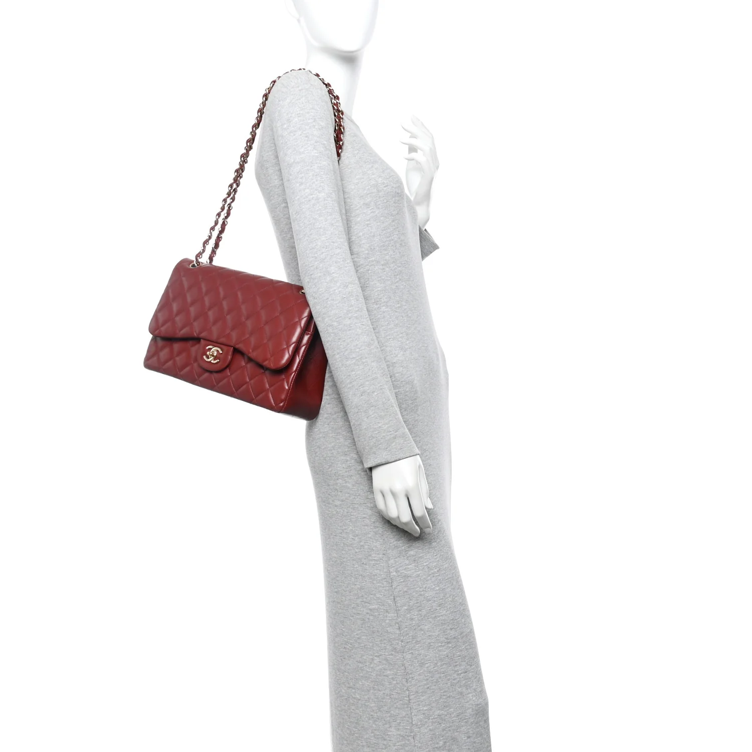 Lambskin Quilted Jumbo Double Flap Burgundy - Image 2