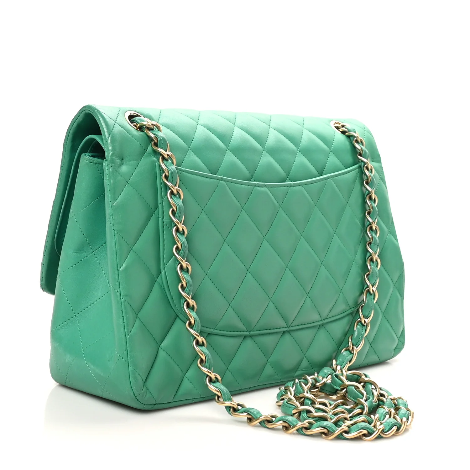 Lambskin Quilted Jumbo Double Flap Green - Image 3