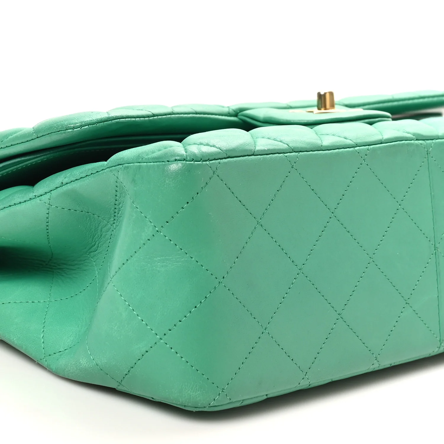Lambskin Quilted Jumbo Double Flap Green - Image 9