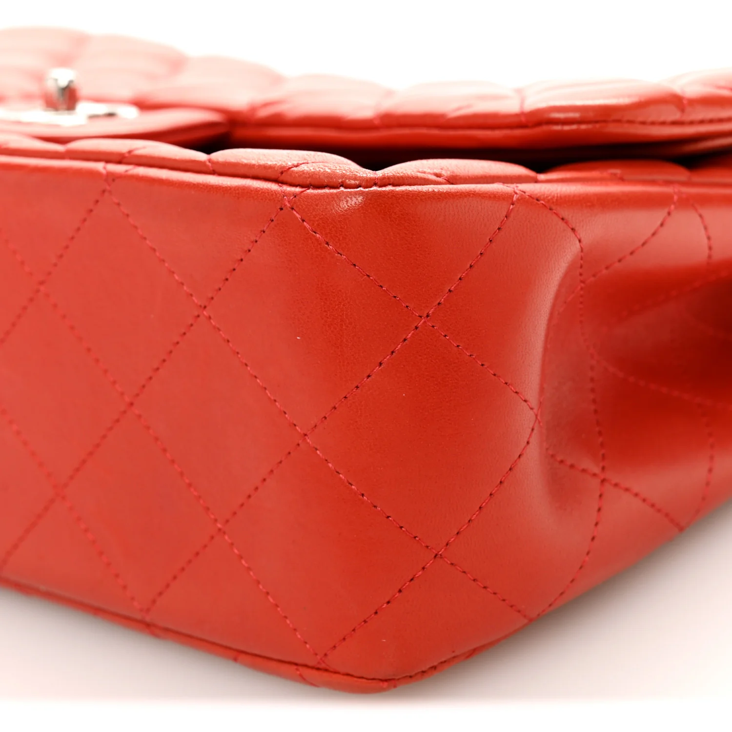 Lambskin Quilted Jumbo Double Flap Red - Image 10