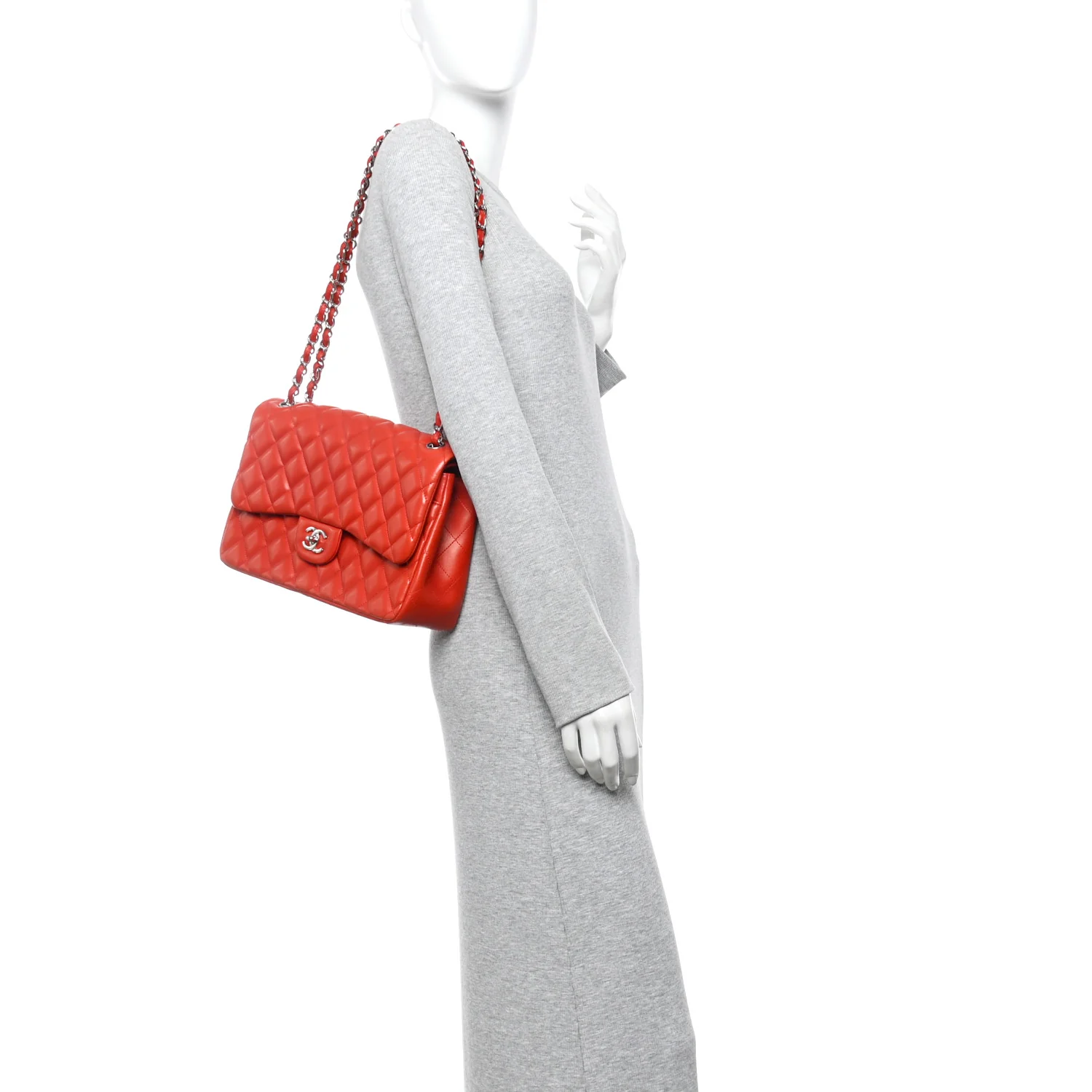 Lambskin Quilted Jumbo Double Flap Red - Image 2