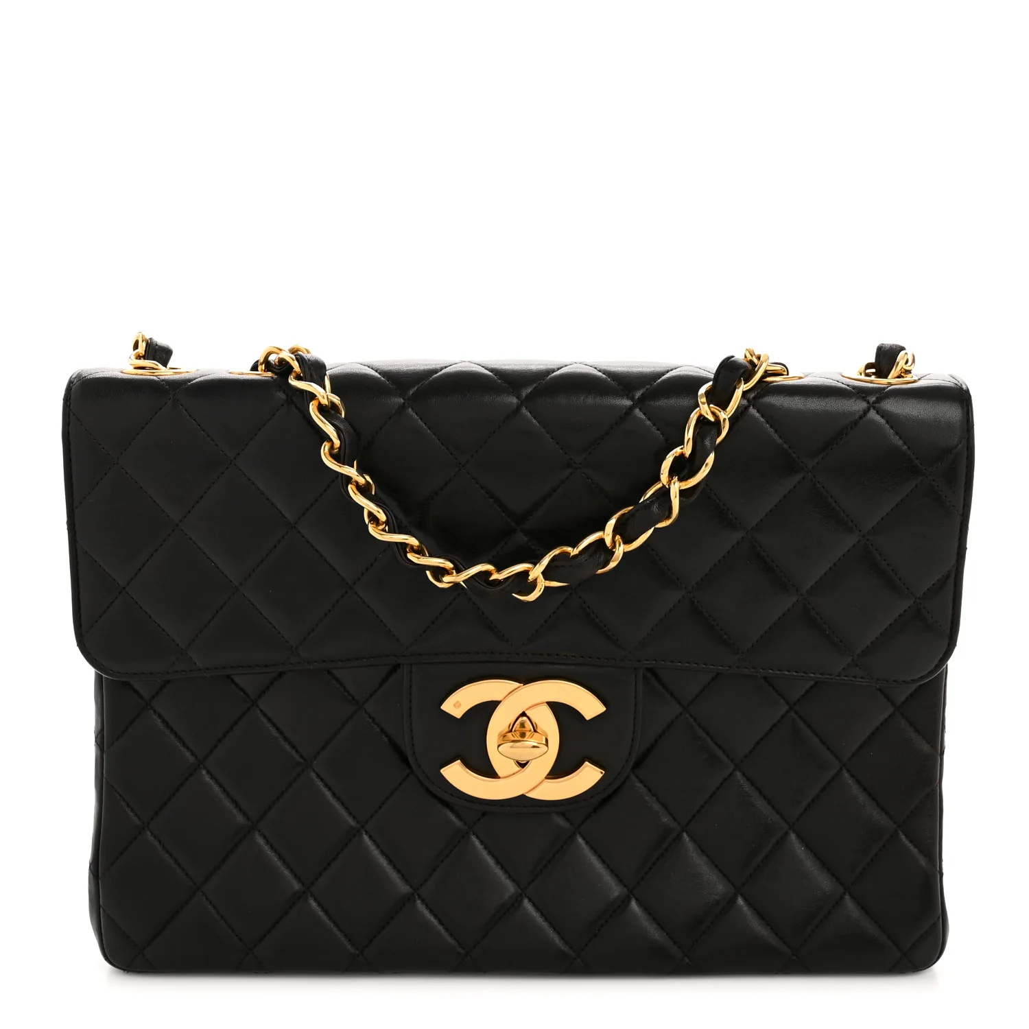 Lambskin Quilted Jumbo Single Flap Black
