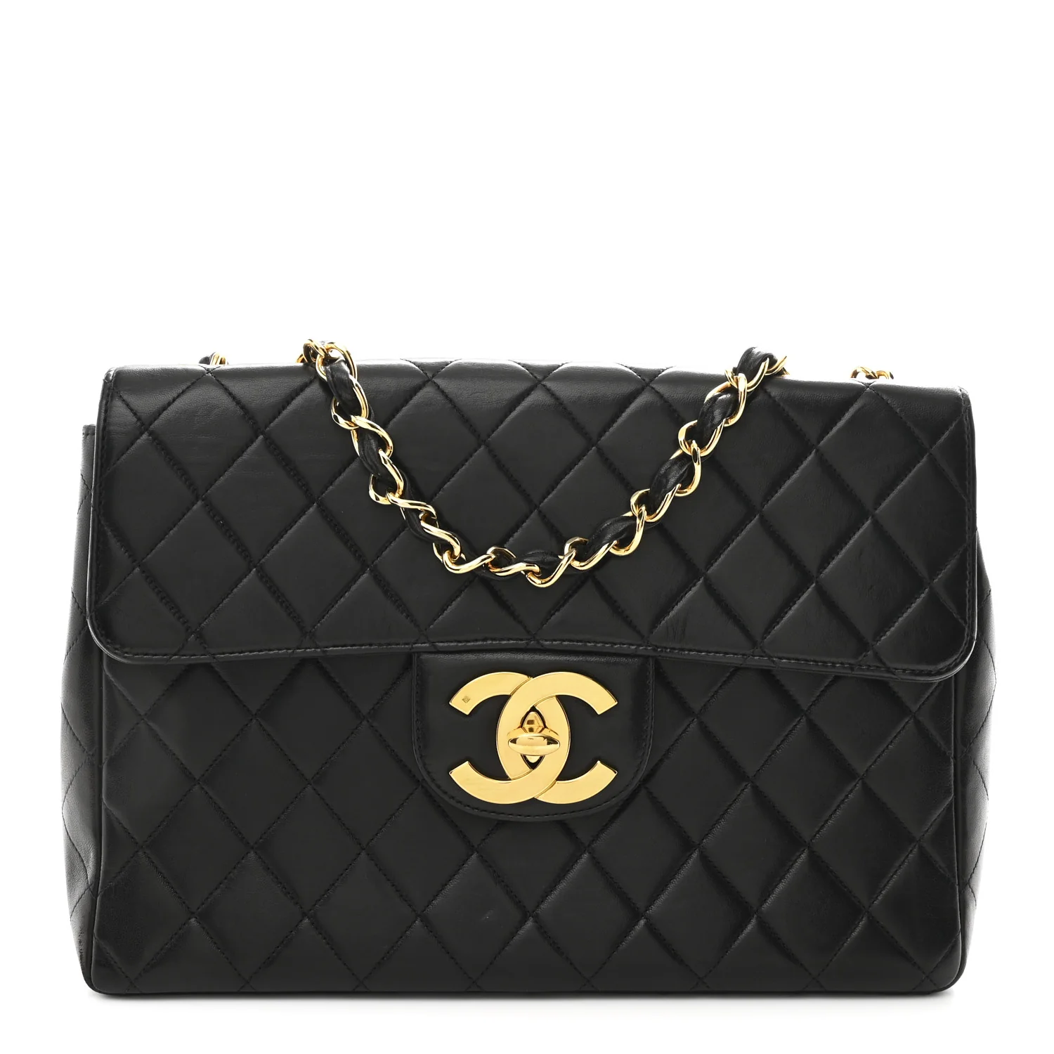 Lambskin Quilted Jumbo Single Flap Black