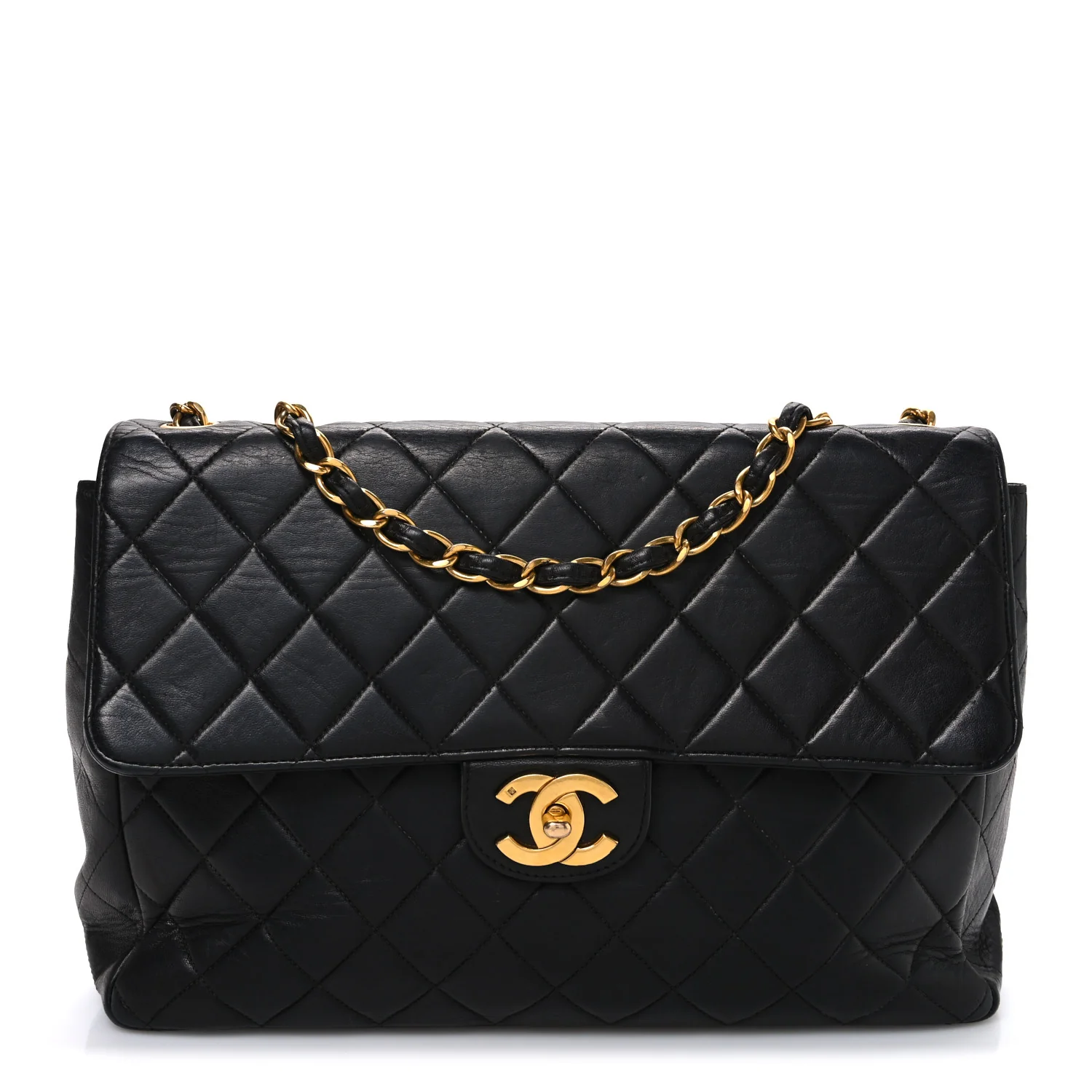 Lambskin Quilted Jumbo Single Flap Black