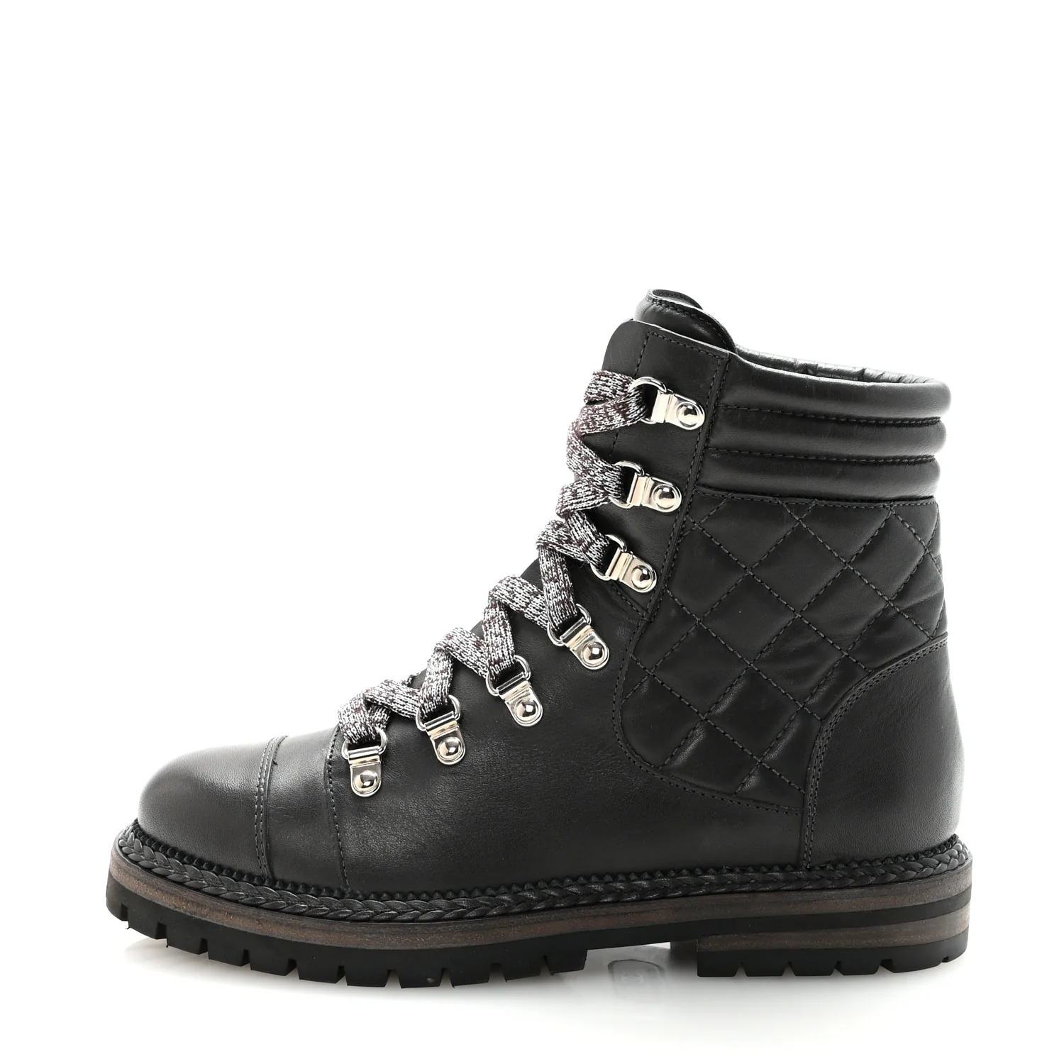 Lambskin Quilted Lace Up Boots 35.5 Grey