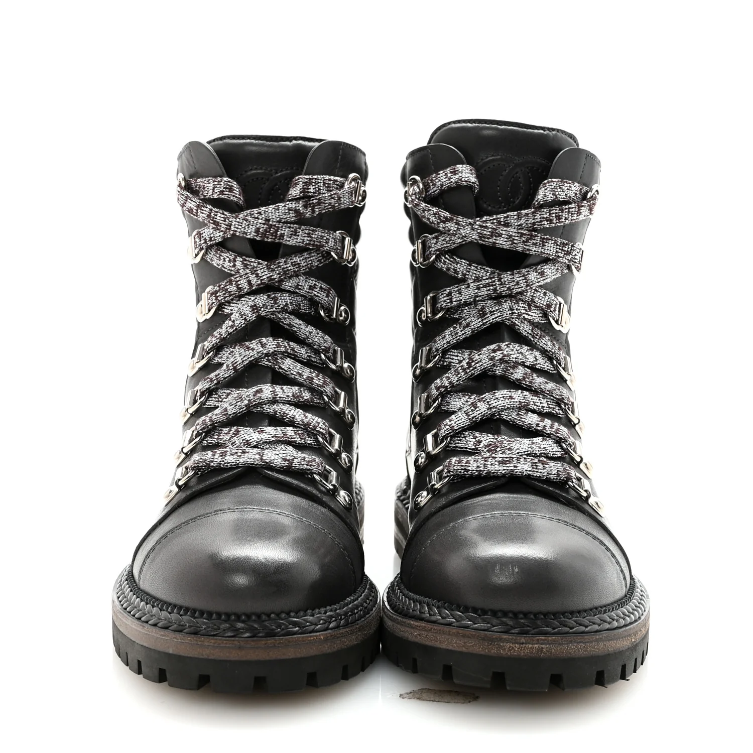 Lambskin Quilted Lace Up Boots 35.5 Grey - Image 3