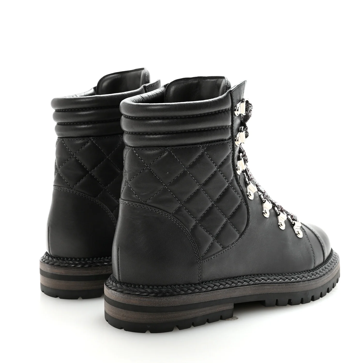 Lambskin Quilted Lace Up Boots 35.5 Grey - Image 5