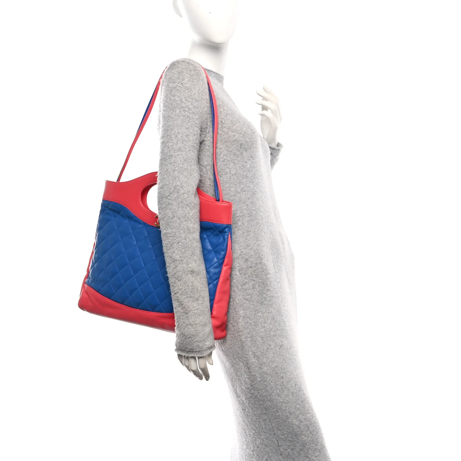 Lambskin Quilted Large 31 Shopping Bag Blue Red - Image 2