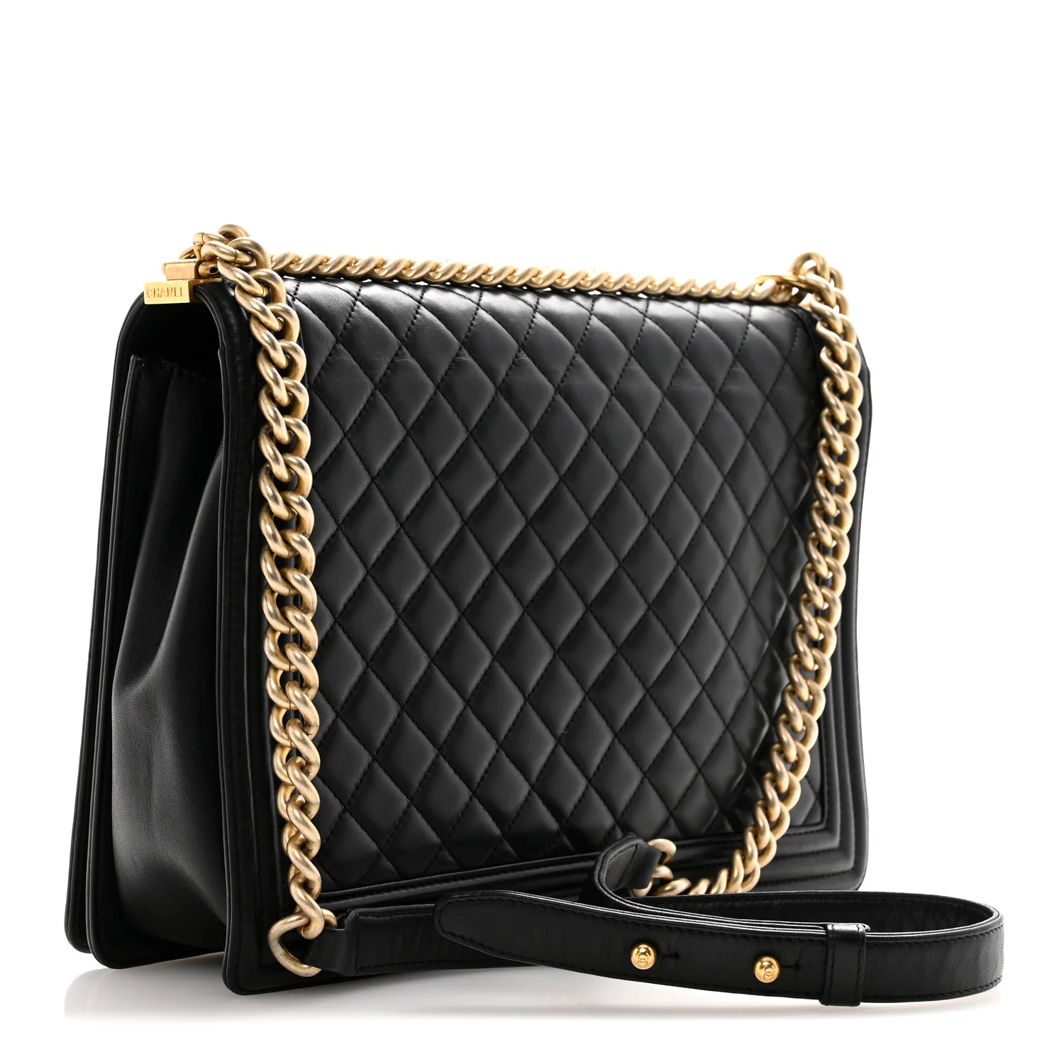 Lambskin Quilted Large Boy Flap Black - Image 3