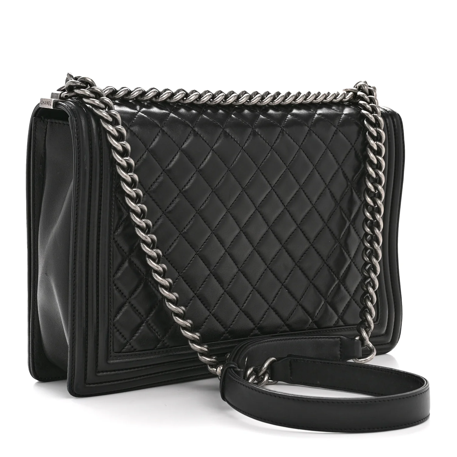 Lambskin Quilted Large Boy Flap Black - Image 3