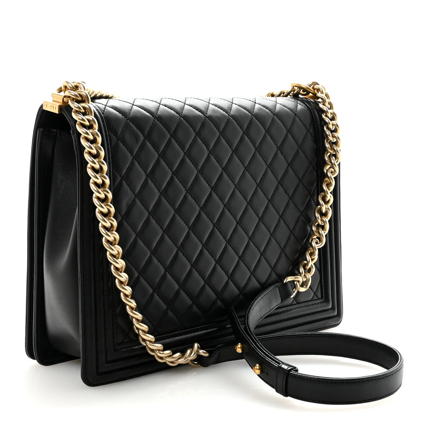 Lambskin Quilted Large Boy Flap Black - Image 2