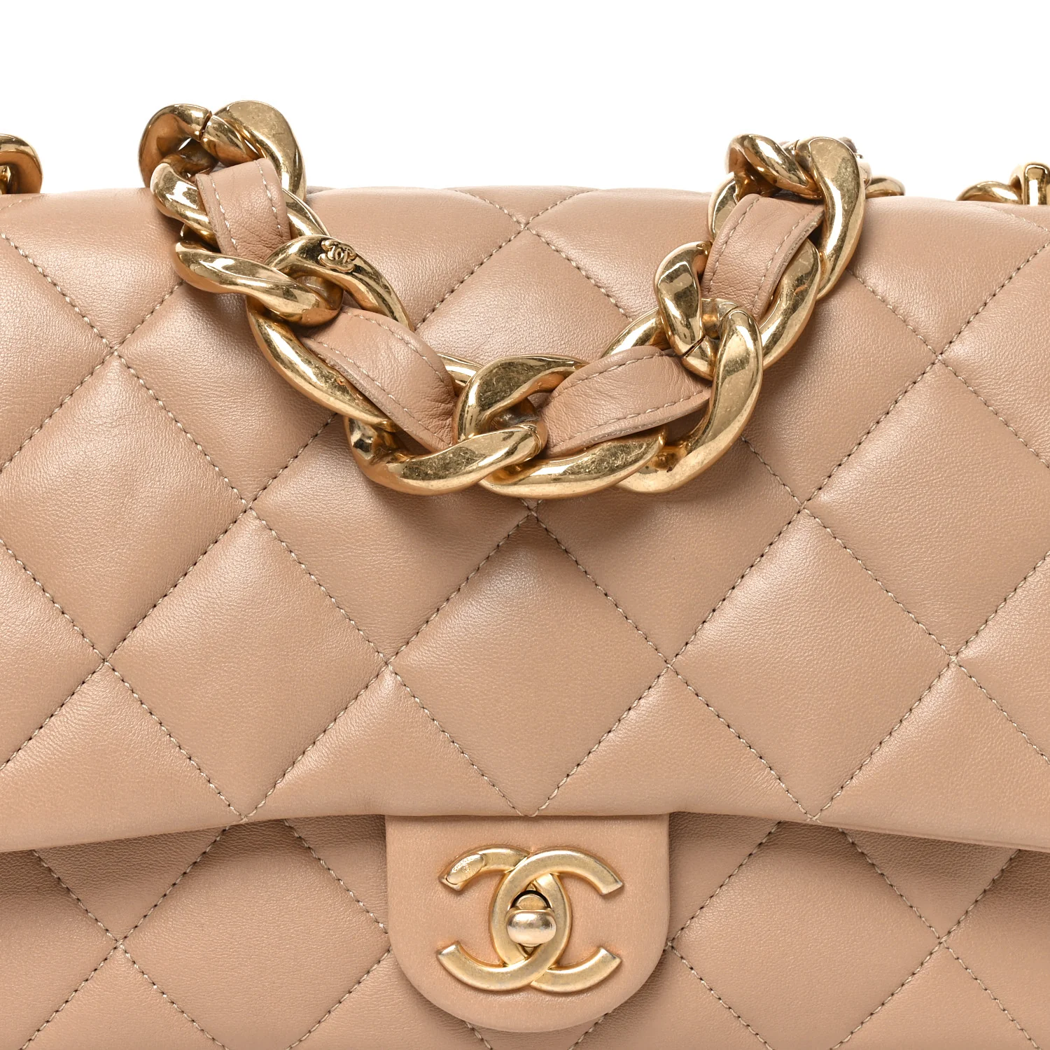 Lambskin Quilted Large CC Funky Town Flap Beige - Image 8