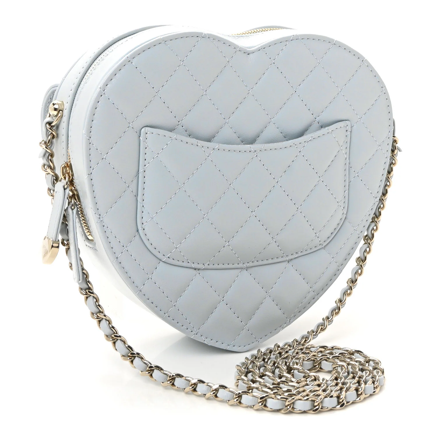 Lambskin Quilted Large CC In Love Heart Bag Light Blue - Image 3