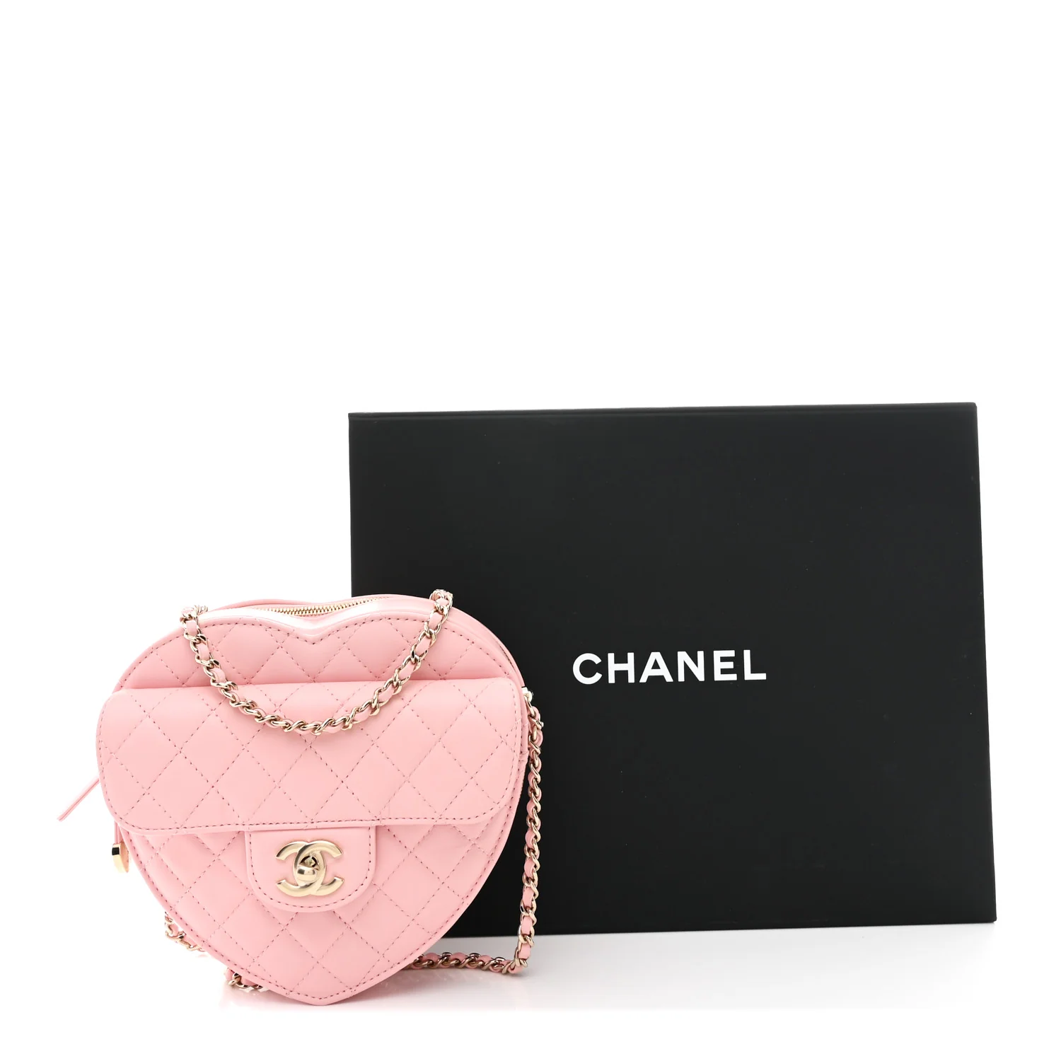 Lambskin Quilted Large CC In Love Heart Bag Light Pink - Image 11