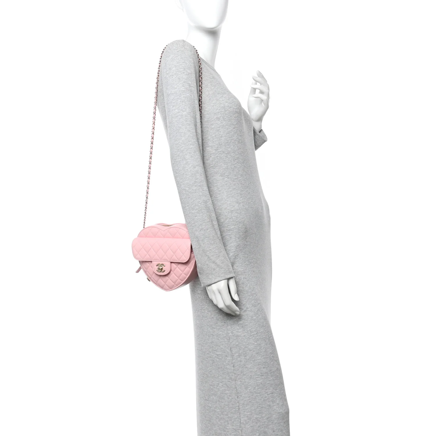 Lambskin Quilted Large CC In Love Heart Bag Light Pink - Image 2