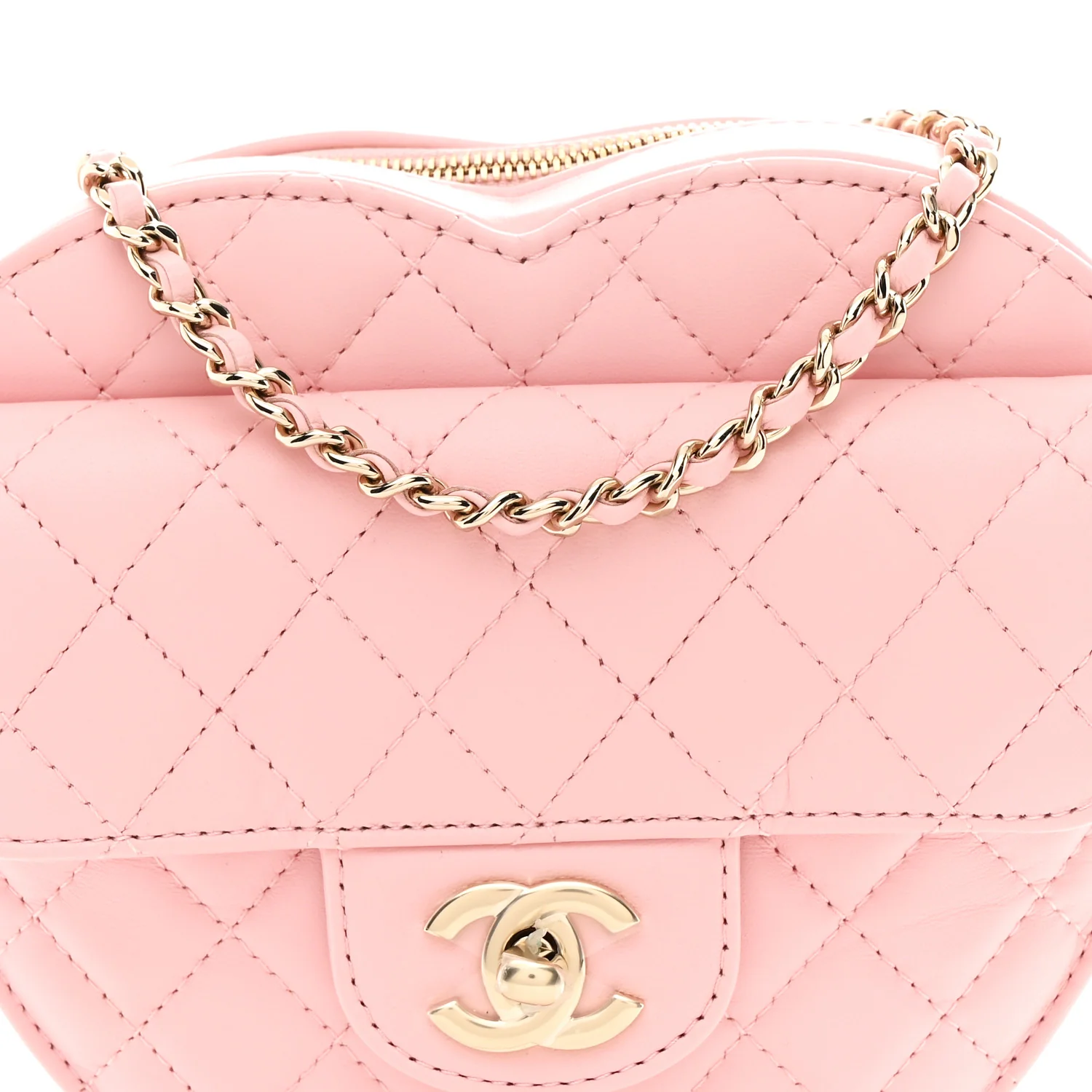 Lambskin Quilted Large CC In Love Heart Bag Light Pink - Image 8
