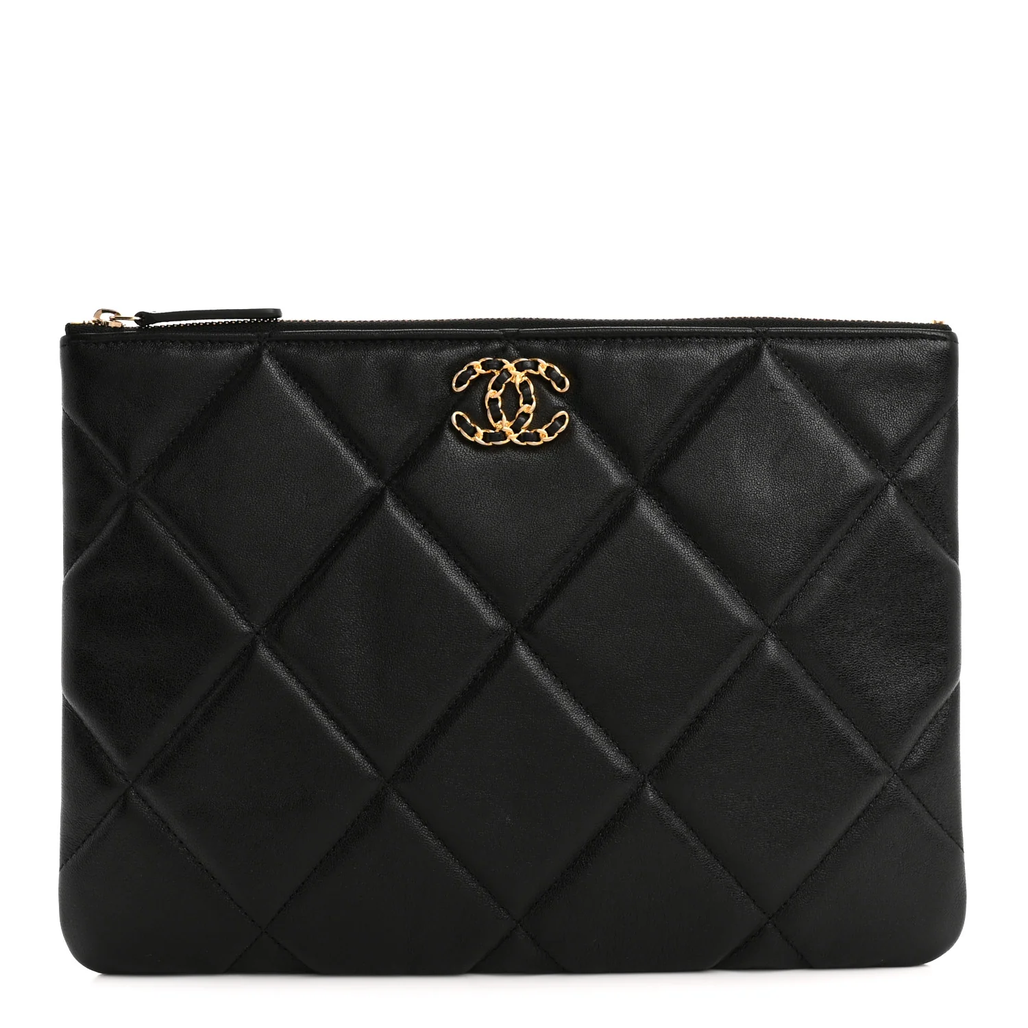 Lambskin Quilted Large Chanel 19 Cosmetic Case Black