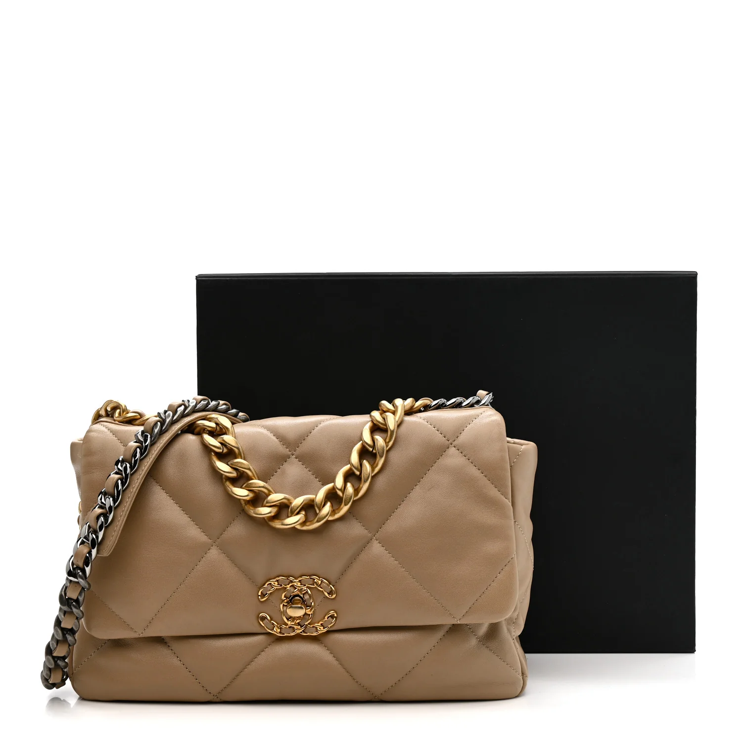 Lambskin Quilted Large Chanel 19 Flap Beige - Image 10