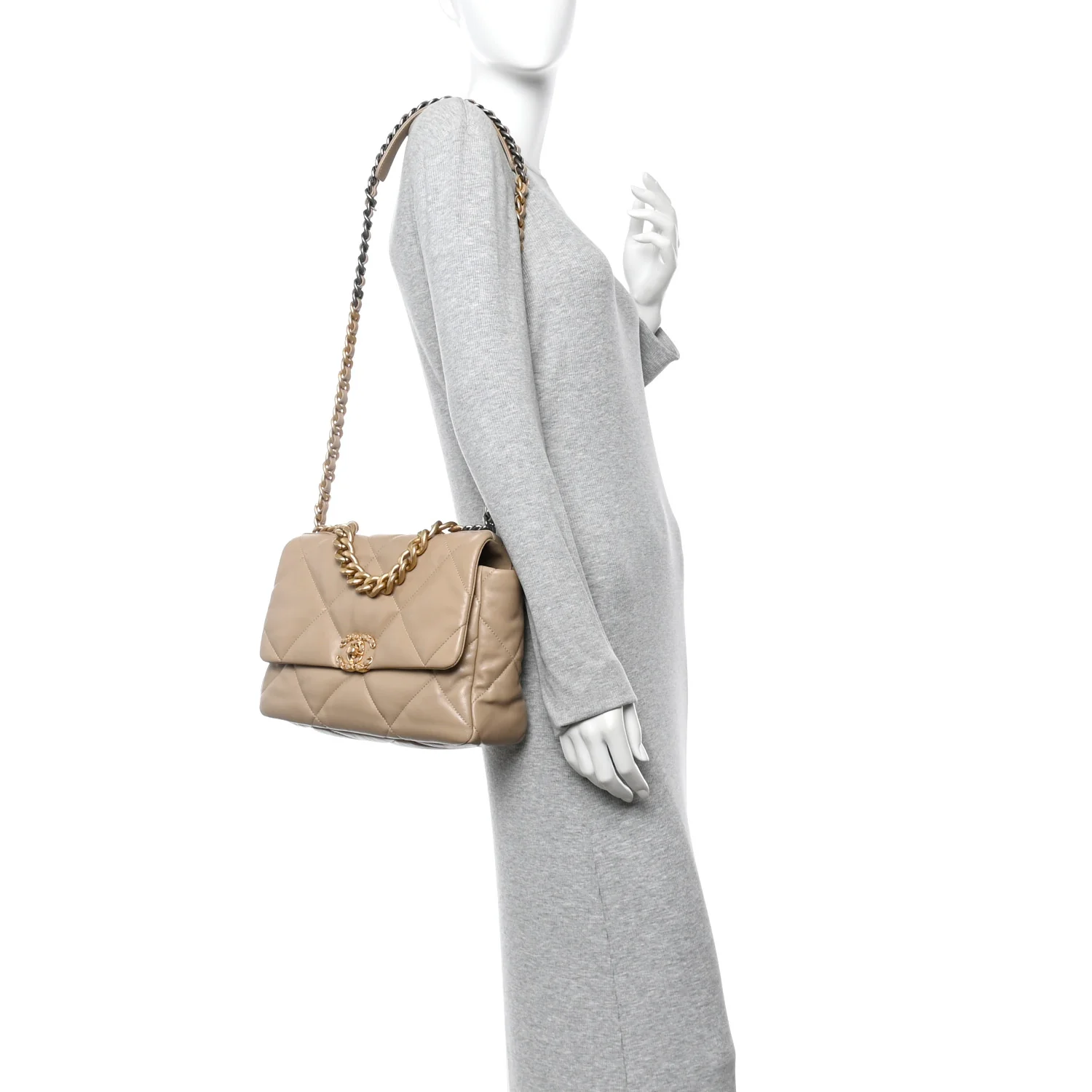 Lambskin Quilted Large Chanel 19 Flap Beige - Image 2