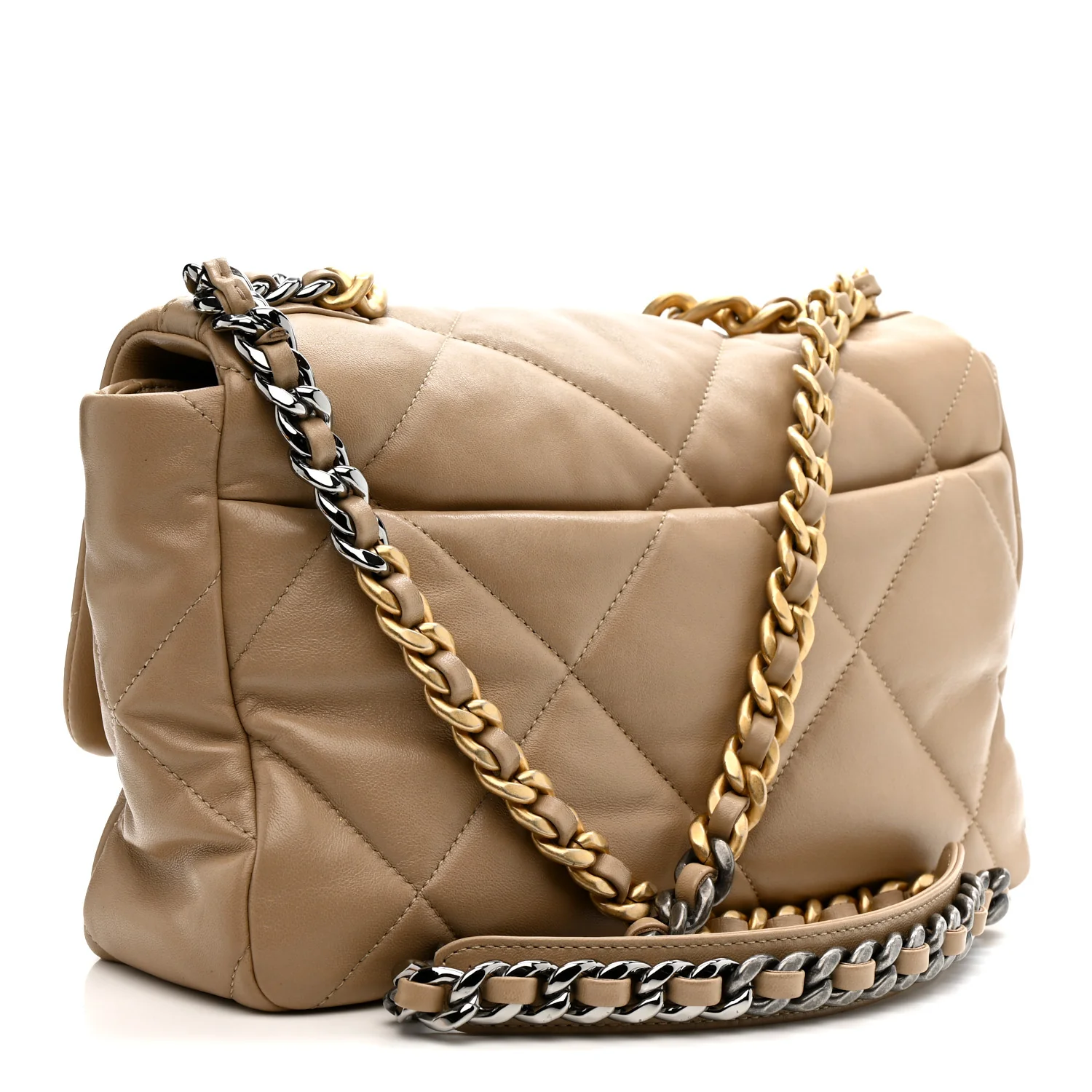 Lambskin Quilted Large Chanel 19 Flap Beige - Image 3