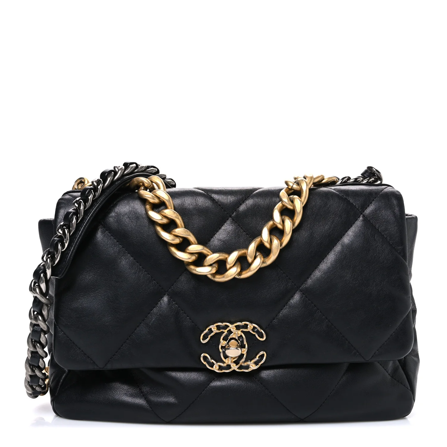 Lambskin Quilted Large Chanel 19 Flap Black