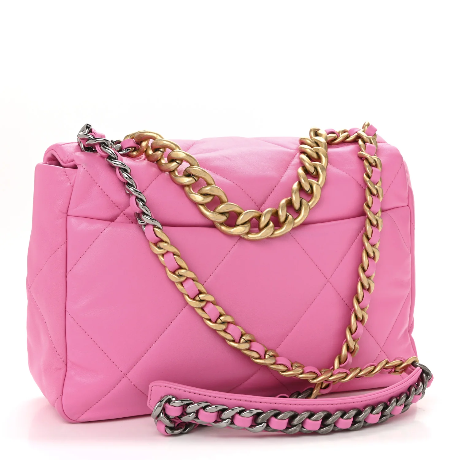 Lambskin Quilted Large Chanel 19 Flap Neon Pink - Image 3