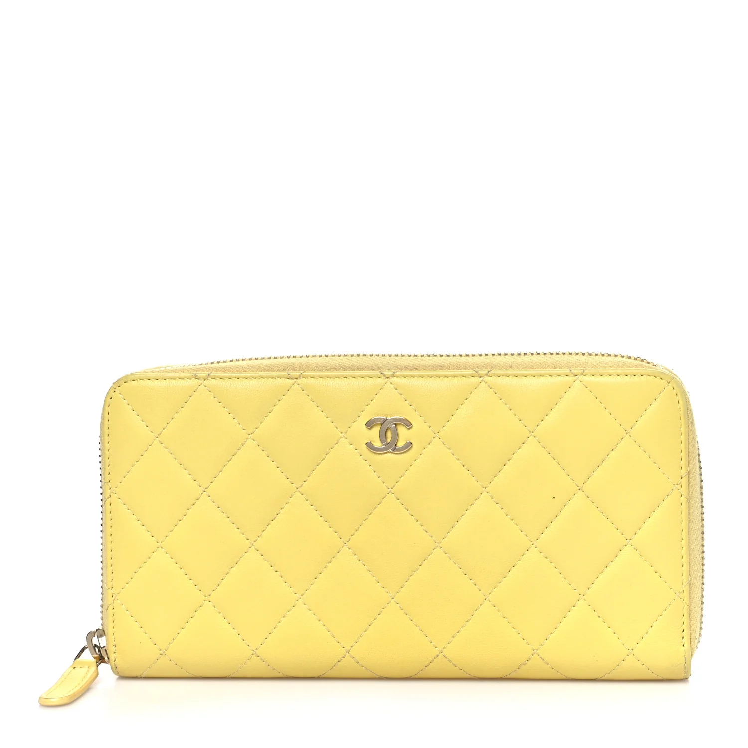 Lambskin Quilted Large Gusset Zip Around Wallet Yellow