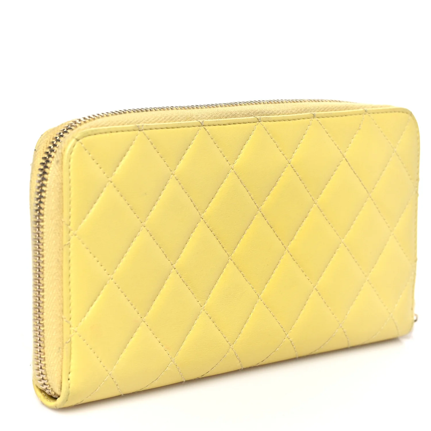Lambskin Quilted Large Gusset Zip Around Wallet Yellow - Image 3