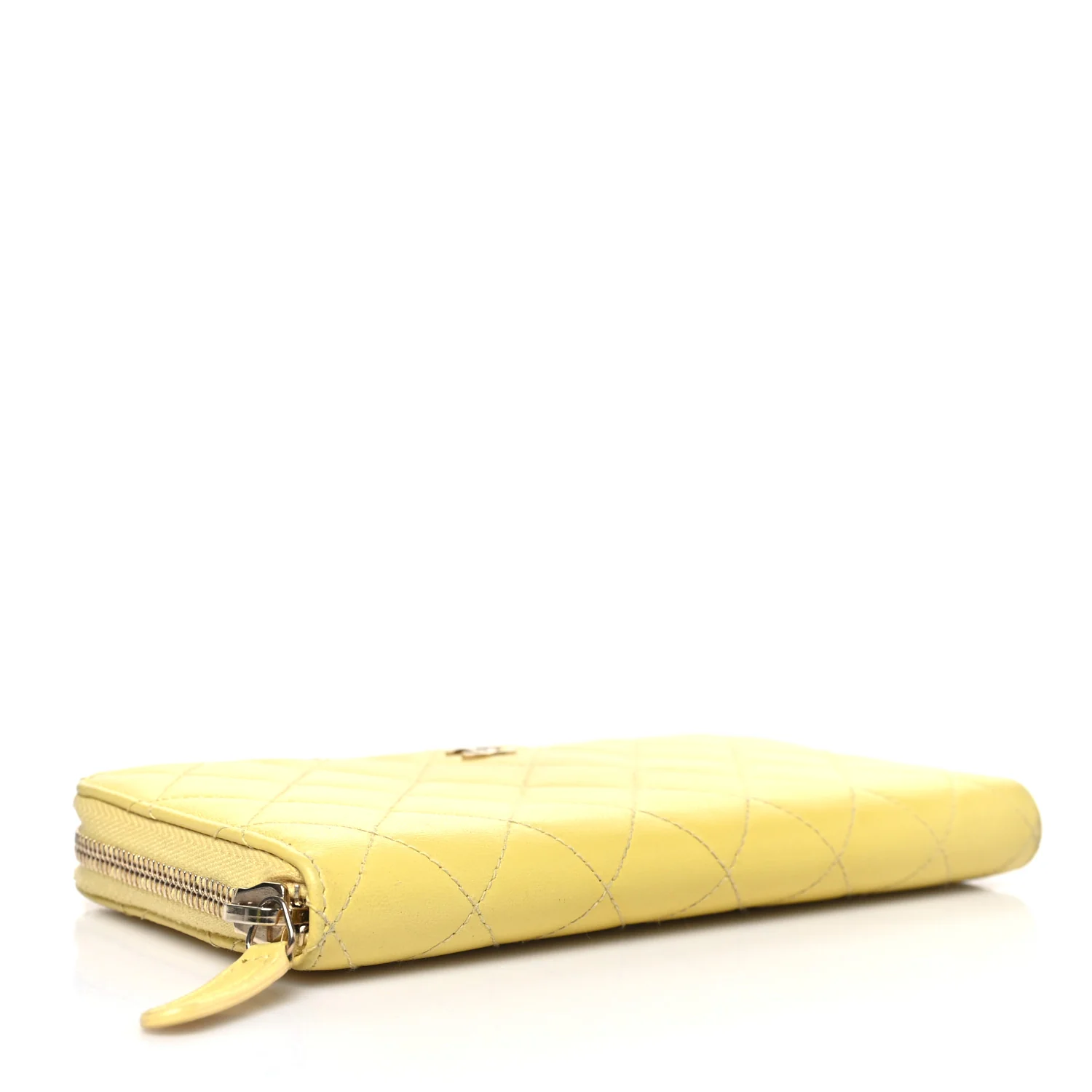 Lambskin Quilted Large Gusset Zip Around Wallet Yellow - Image 4