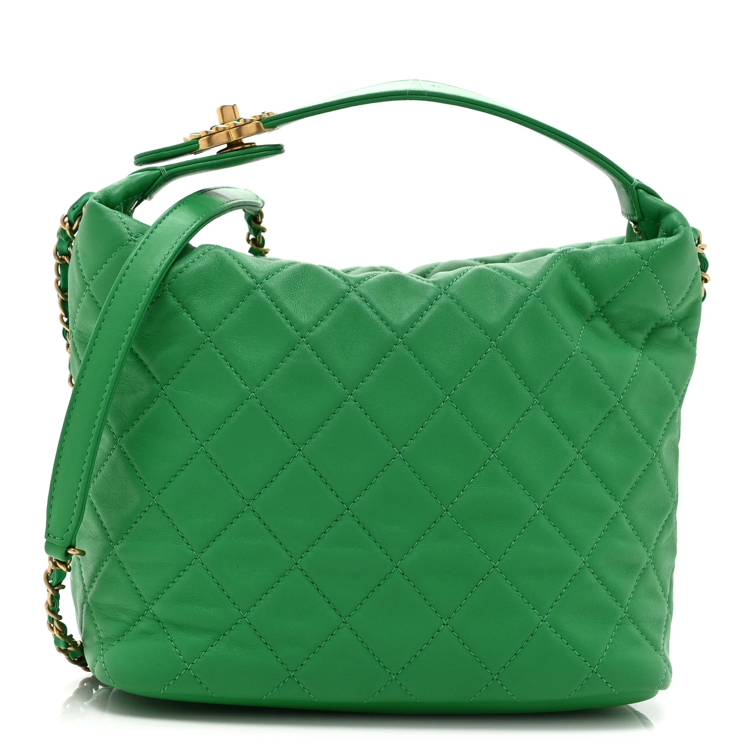 Lambskin Quilted Large Perfect Meeting Hobo Green