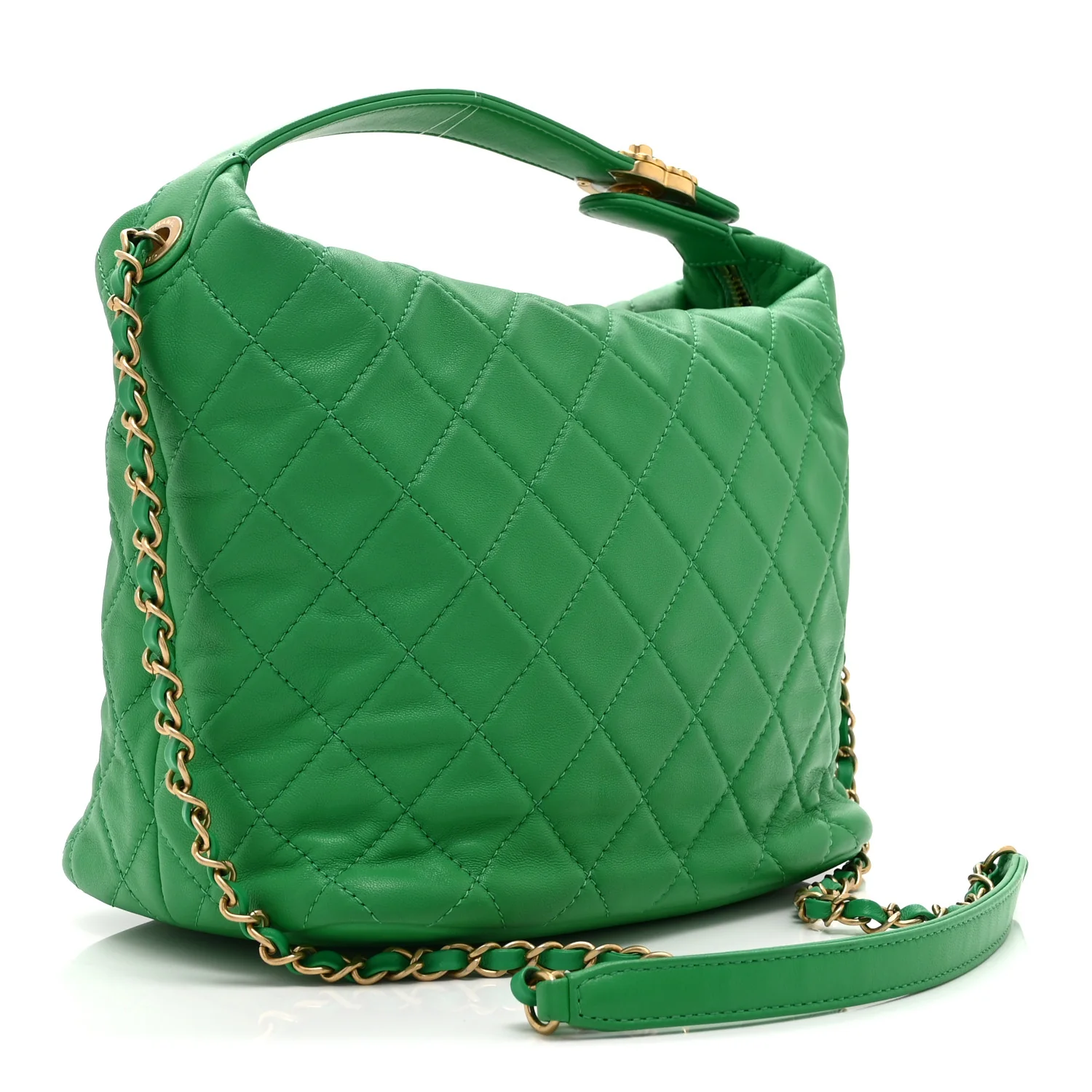Lambskin Quilted Large Perfect Meeting Hobo Green - Image 3