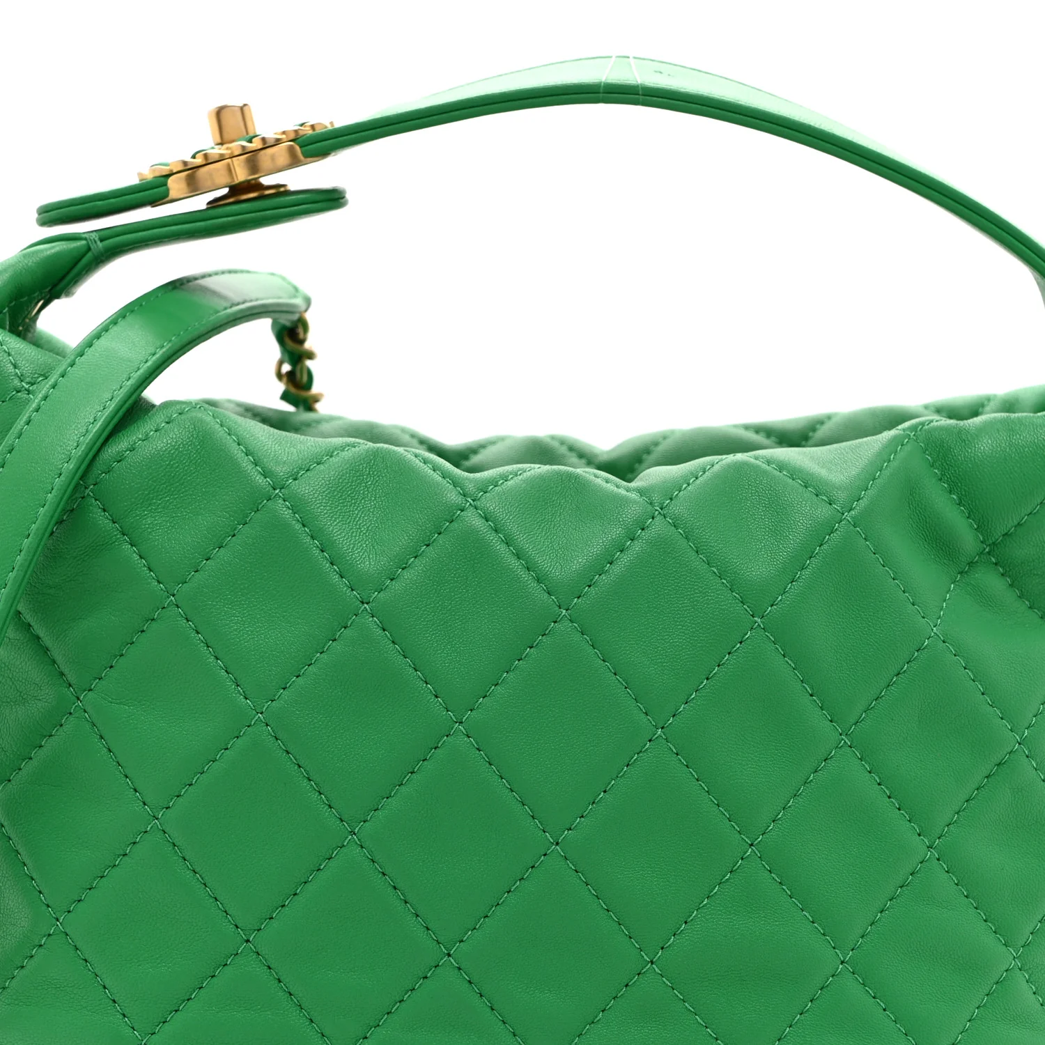 Lambskin Quilted Large Perfect Meeting Hobo Green - Image 8