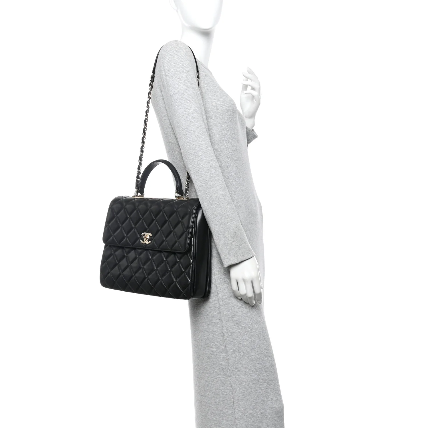 Lambskin Quilted Large Trendy CC Dual Handle Flap Bag Black - Image 2